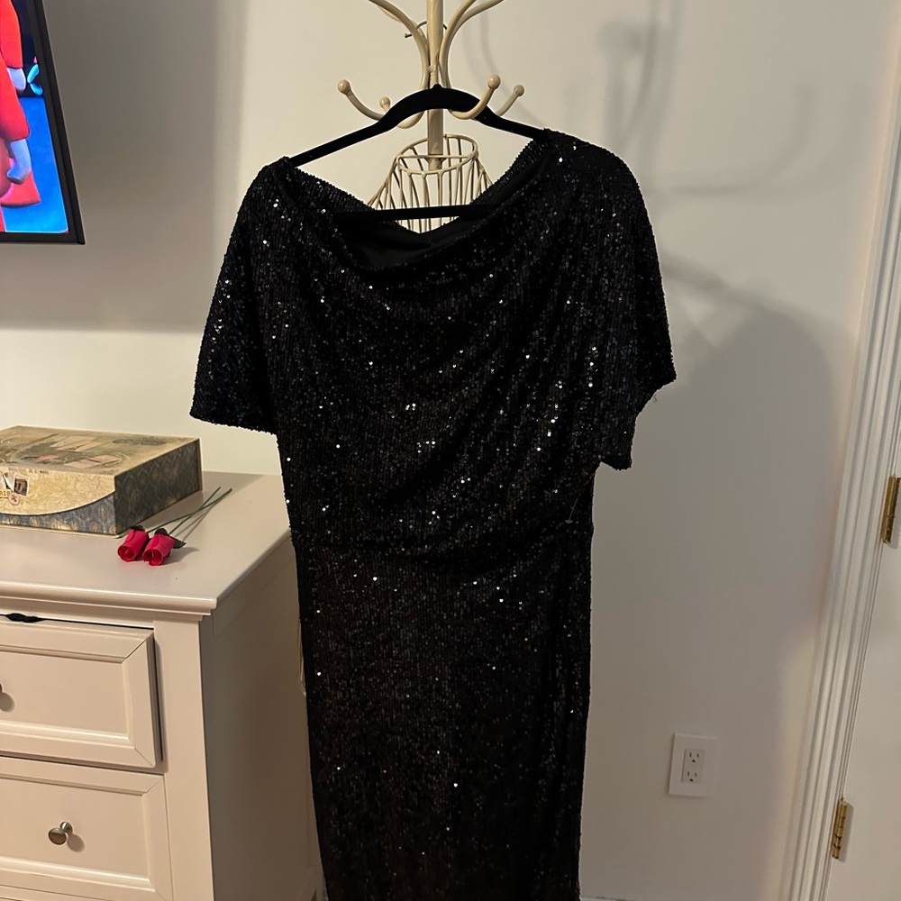 Black Sequin Cowl Neck Maxi Dress